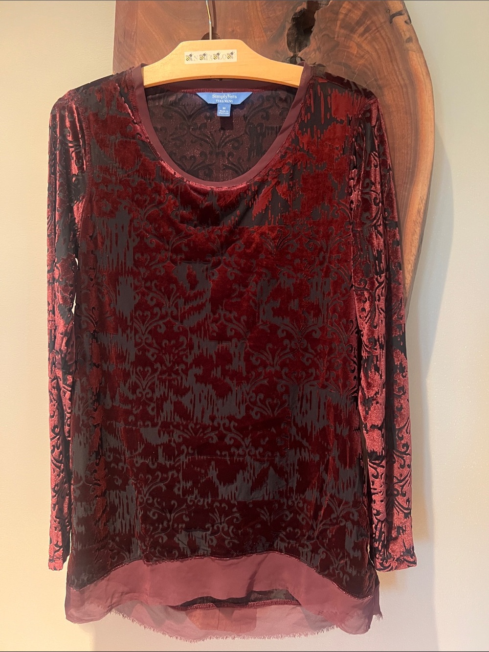 Merlot/Black Velvet Burnout Long Sleeve Top Sz M Witchy Whimsigoth Dark Romantic